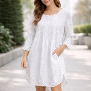 Wilfred White Textured Tunic Top Size XS Embroidered Boho Blouse